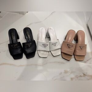 Sz: (8)Leather Slide Mules in Black, White, and Tan